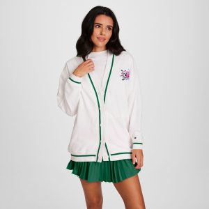 Country Club Cardigan. Embroidered Floral C Logo